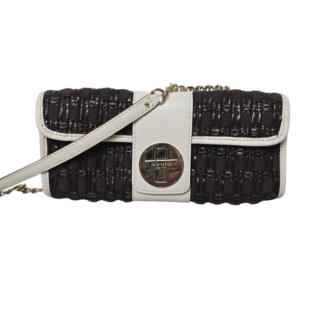 Kate Spade Woven Clutch Bag Shoulder Brown/White NWOT